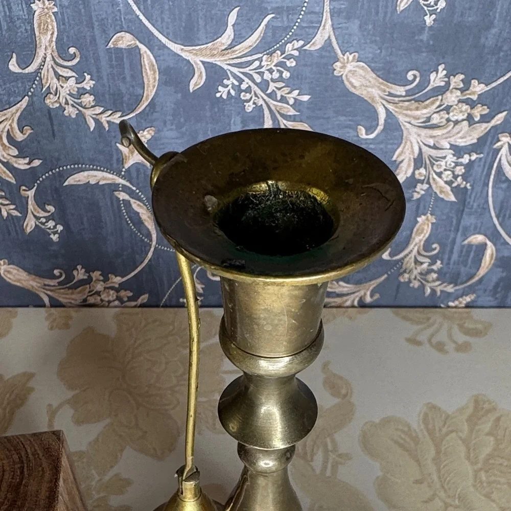 Vintage Brass Colonial Style Taper Candlestick with Attached Snuffer 8 2/3”